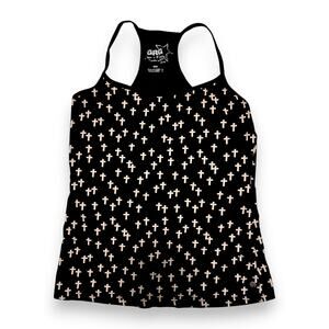 Y2K Garage Black Cross Pattern Print Racerback Tank Size Medium